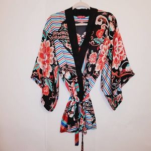 Josie Natori mixed print satin kimono